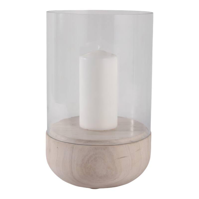 Glass Hurricane Lantern with Marble Base for Home Office - 13" Ivory - 8.25" x 8.25" x 13"