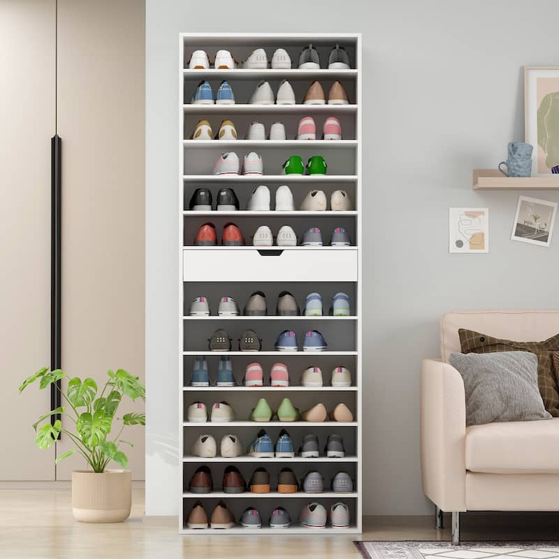 Versatile Storage Solution White Shoe Cabinet for Flats Boots 78.18"H