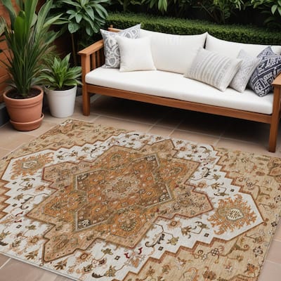 HomeRoots Oriental Traditional Rectangle Outdoor Rug