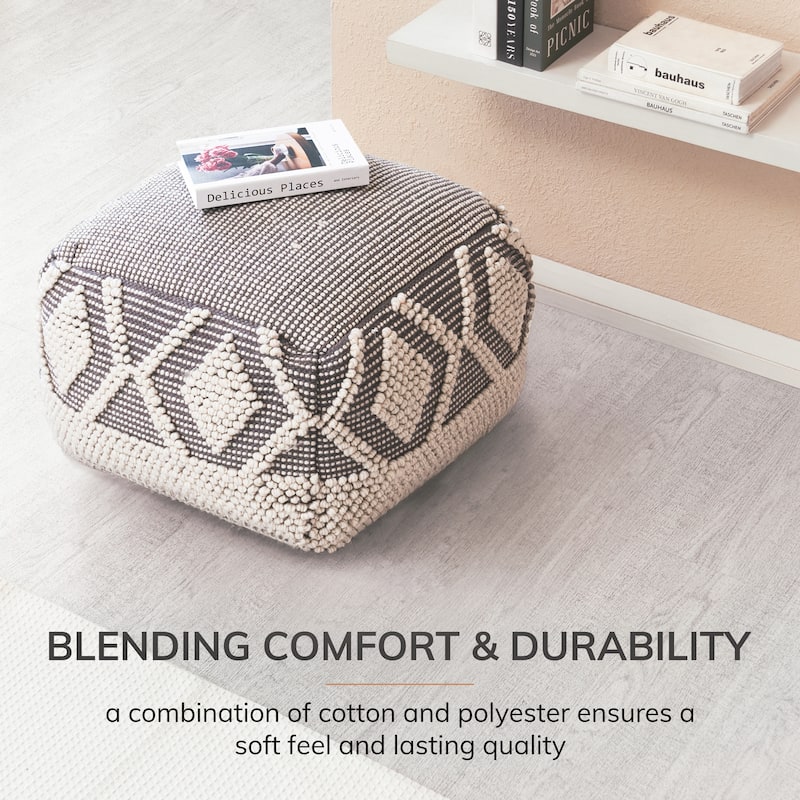 Jani Chippewa 22 x 22 x 16 Gray & Ivory Square Pouf Ottoman - Handmade Footrest for Living Room, Bedroom, Nursery, Kidsroom