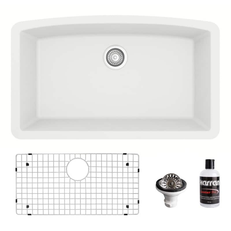 Karran Undermount Quartz 32 in. Single Bowl Kitchen Sink Kit - White