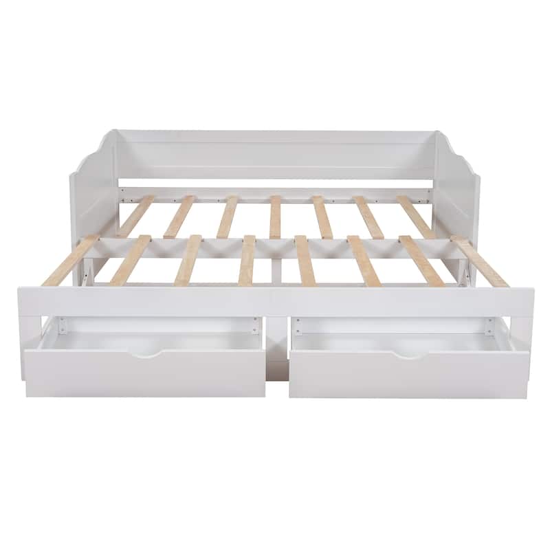 Wooden Daybed with Trundle Bed and Two Storage Drawers