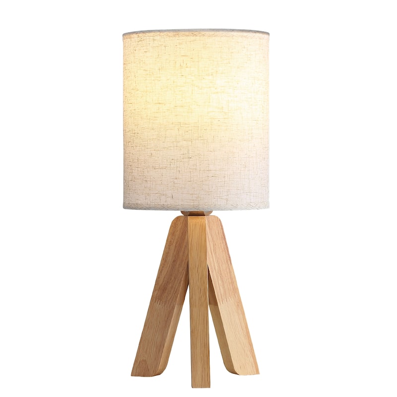 Modern Wood and Linen Table Lamp with Rocker Switch - Natural Wood & Beige Fabric Shade (No Bulb Included) - Natural Wood
