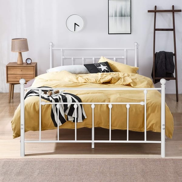 Shop Vecelo Antique White Metal Bed With Pipe Frame Headboard