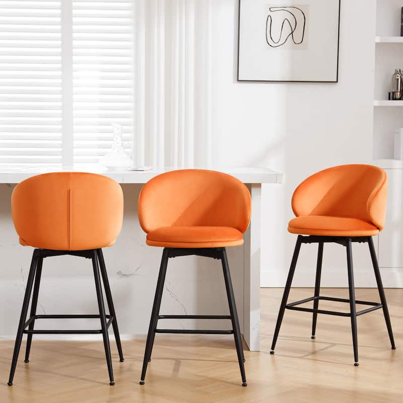 26"/ 30" Upholstered Swivel Bar Stools Counter Height Barstool - Set of 3 - Orange - Counter Height