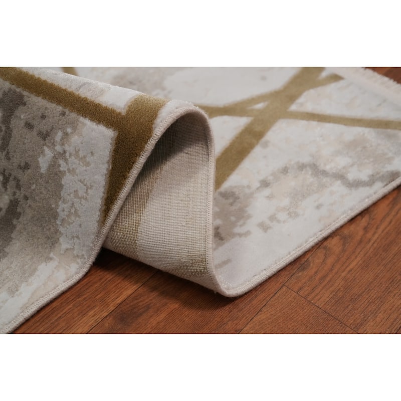 Machine Made Oriental Polyester Carpet Modern Geometric Beige & Ivories Modern Area Rug - 7' 5'' X 5' 2''