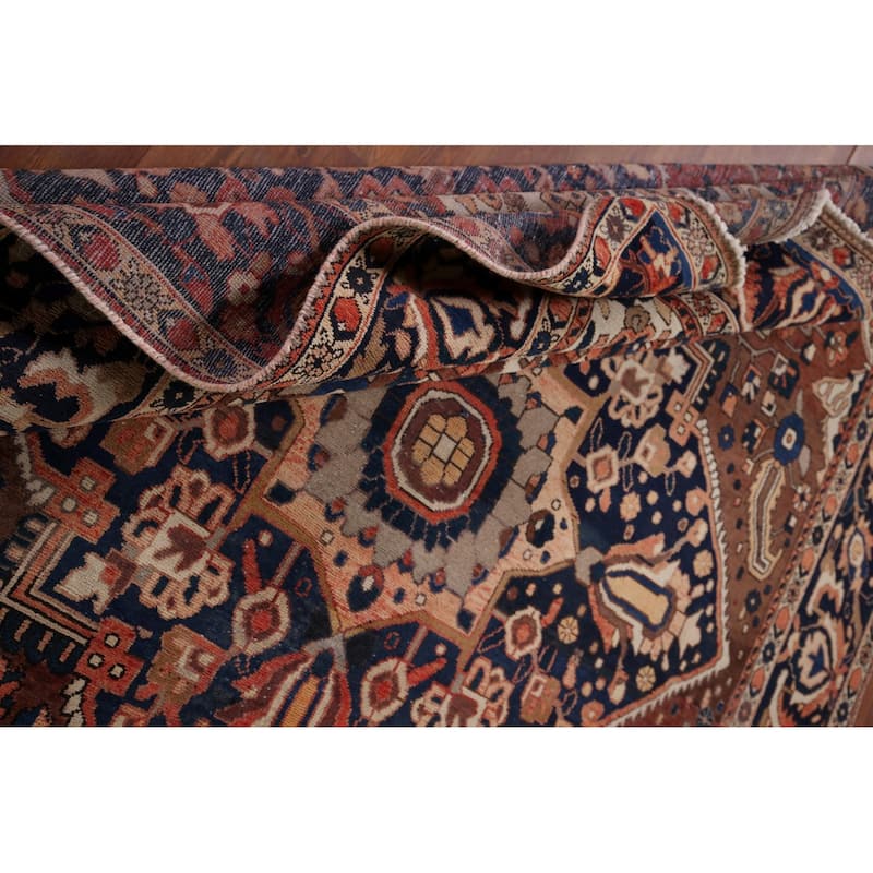 Geometric Bakhtiari Vintage Persian Rug Hand-Knotted Wool Carpet - 7'0" x 10'1"