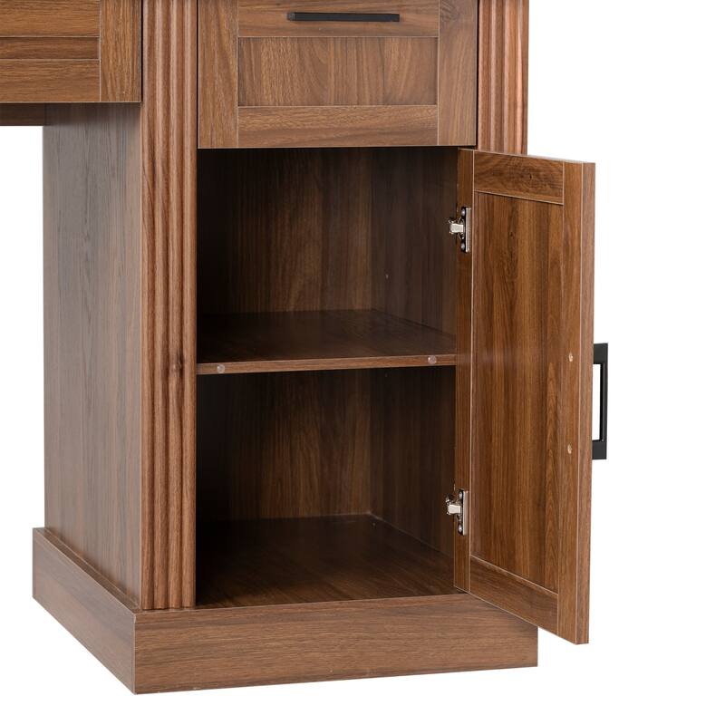 Roomfitters 55" Farmhouse Office Desk with Barn Door Cabinet, Pegboard & Charging Station