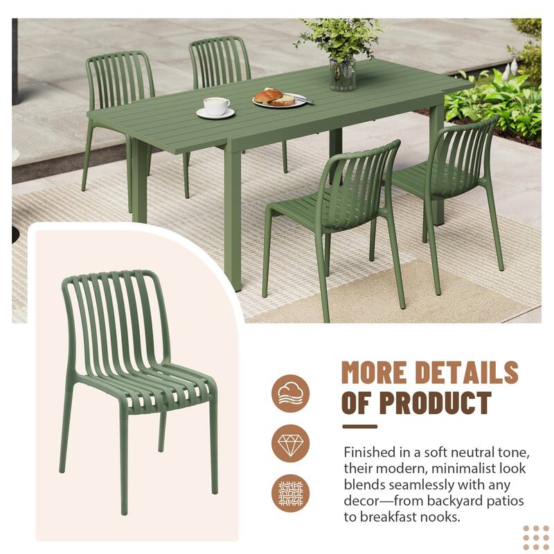 Outdoor Dining Set 5-Piece Stackable Plastic Lightweight Dining Chair and Extendable Dining Table