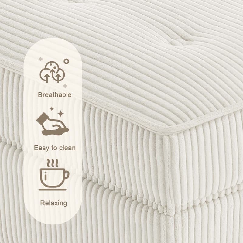 130"W Corduroy Upholstered Modular Sectional Sofa with Storage Ottoman