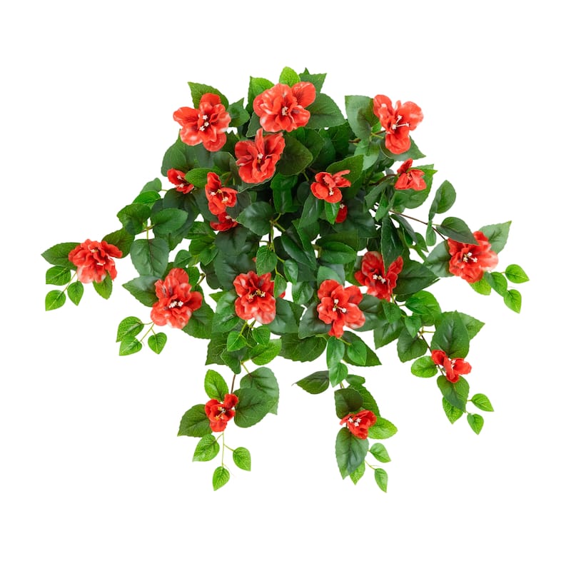 24-in UV Resistant Artificial Azalea Hanging Plant - Set of 3