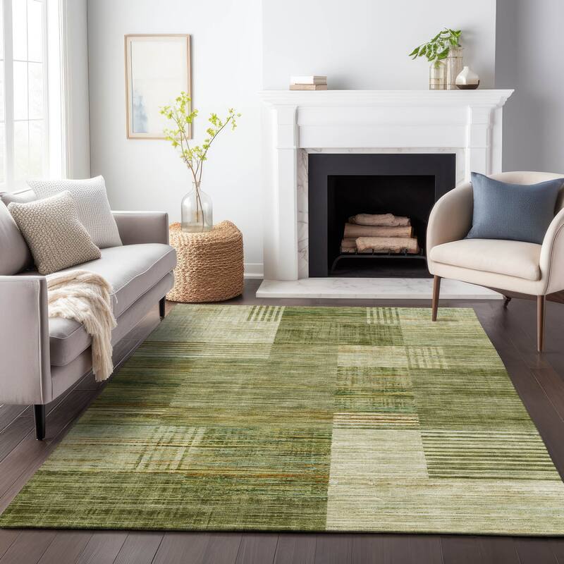 Machine Washable Indoor/Outdoor Contemporary Geo Chantille Rug