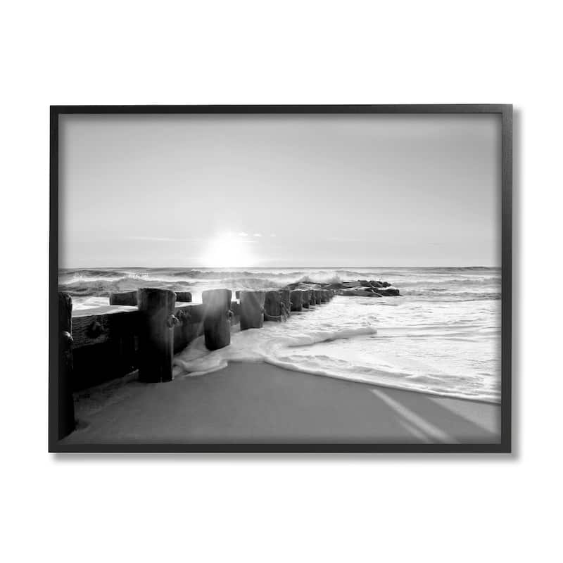 Stupell Beach Tide Sea Foam Landscape Black White Photography Framed Wall Art