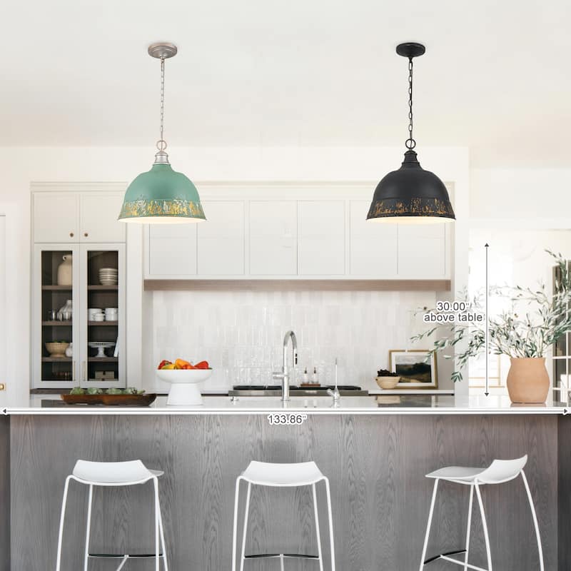 2-Light Farmhouse Pendant Light with Distressed Gold Dome Shade - 2-Lights