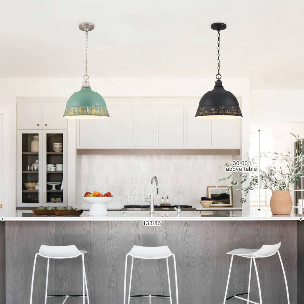 2-Light Farmhouse Pendant Light with Distressed Gold Dome Shade - 2-Lights