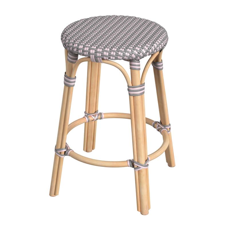 Tobias 24" Rattan Round Counter Stool - Grey and Pink/Natural Frame