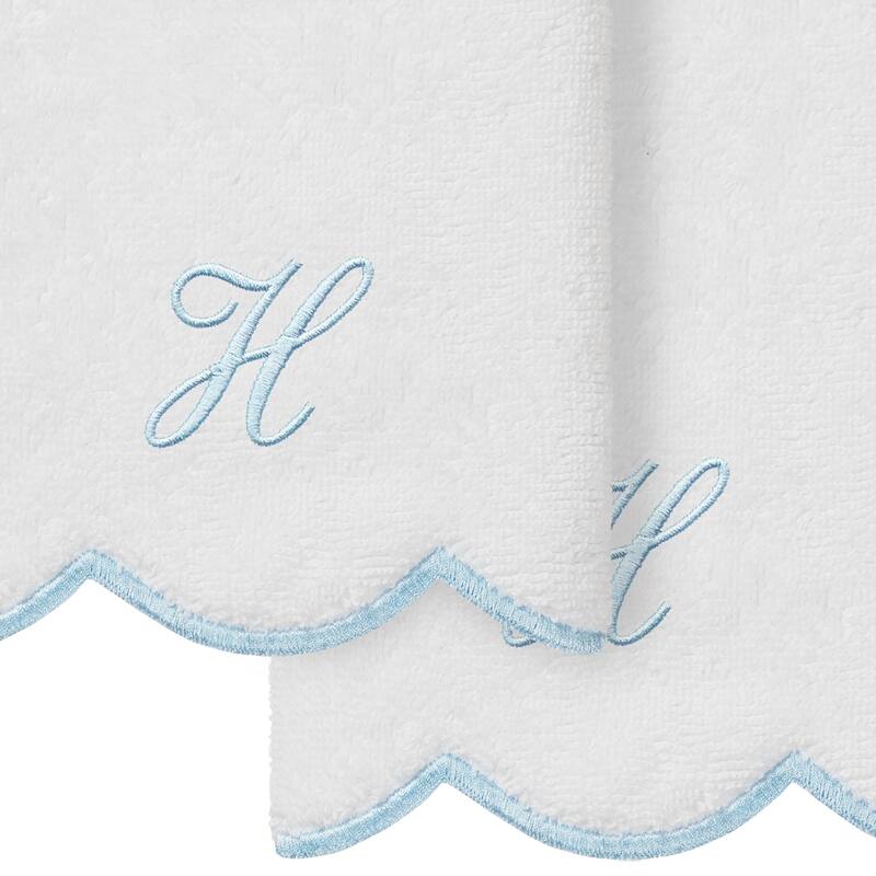 Authentic Hotel and Spa 100% Turkish Cotton Blue ADORNIA Scallop Personalized 2 Piece Fingertip Towel Set - 2 Fingertip Towels