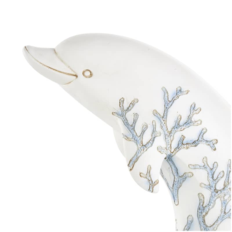 Polystone Animal Curved Decorative Sculpture with Blue Coral Patterns - White - Roche River Decor
