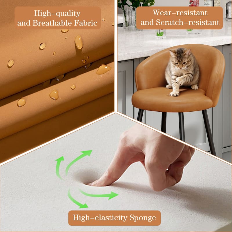 24" Height Upholstered Counter Stools With Metal Frame, Bar Chairs for Kitchen lsland with back and footrest