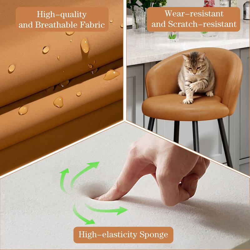 Upholstered Counter & Bar Stools With Metal Frame, Bar Chairs for Kitchen lsland with back and footrest