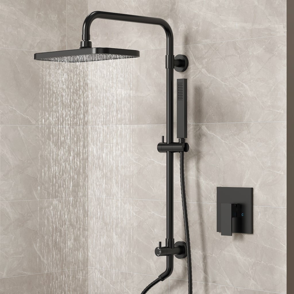 Everstein 2-in-1 Matte Black Shower System with Rainfall & Handheld Shower, 5 Spray Modes
