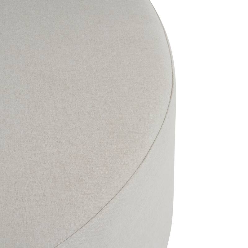 White Fabric Round Ottoman with Wooden Legs - Minimalist Home Decor