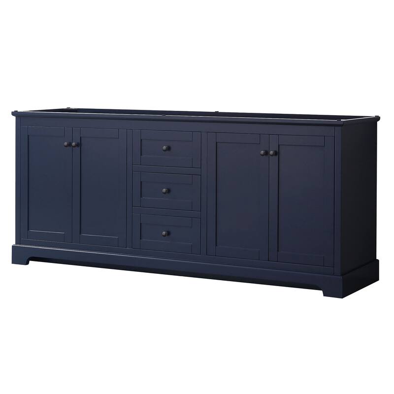 Wyndham Collection Avery 80" Double Free Standing Vanity Cabinet Only - Dark Blue / Matte Black Hardware