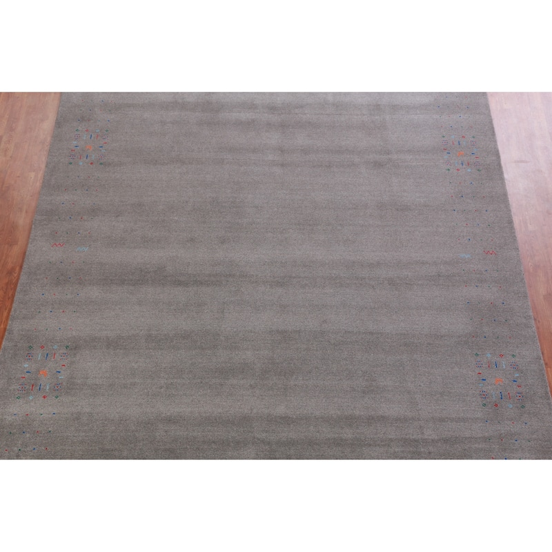 Hand Knotted Oriental 100% Wool Carpet Tribal Tribal Greys & Charcoal Gabbeh Area Rug - 12' 5'' X 9' 3''