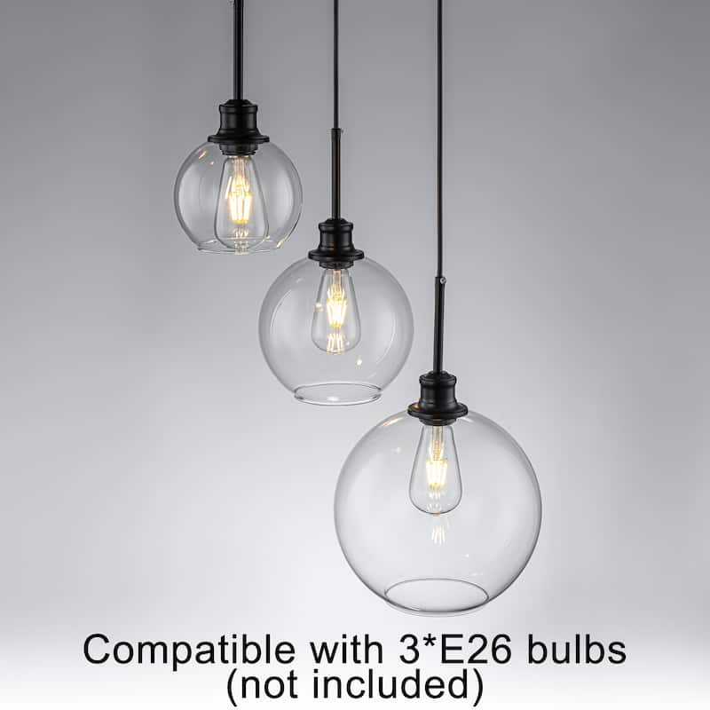 Starsky Modern 3-Light Clear Glass Chandelier Cluster Adjustable Height Pendant Lights for Kitchen Dining Room