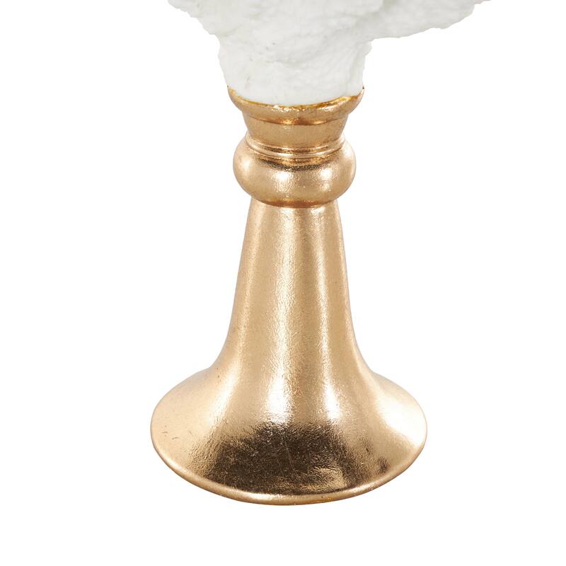 White Resin Textured Coral Decorative Sculpture with Round Copper Base