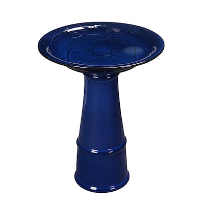Ceramic Outdoor Patio Birdbath - 21.5" - Dark Blue
