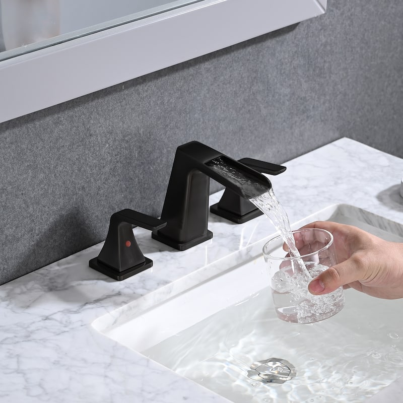 PROOX 8" Widespread Double Handles Bathroom Waterfall Basin Faucet w/ Drain Assembly