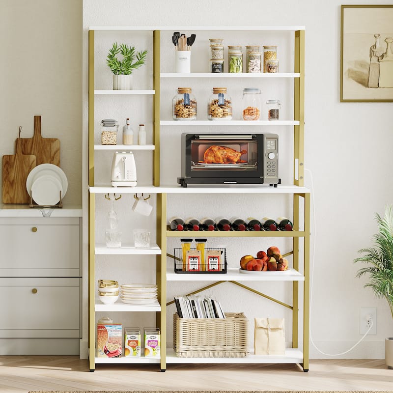 Moasis 40" Kitchen Microwave Stand Bakers Rack, Coffee Bar Station Wine Storage Utility Shelves