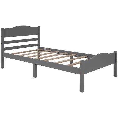 Platform Bed with Horizontal Strip Hollow Shape Headboard and Footboard and Center Support Feet,Easy Assembly