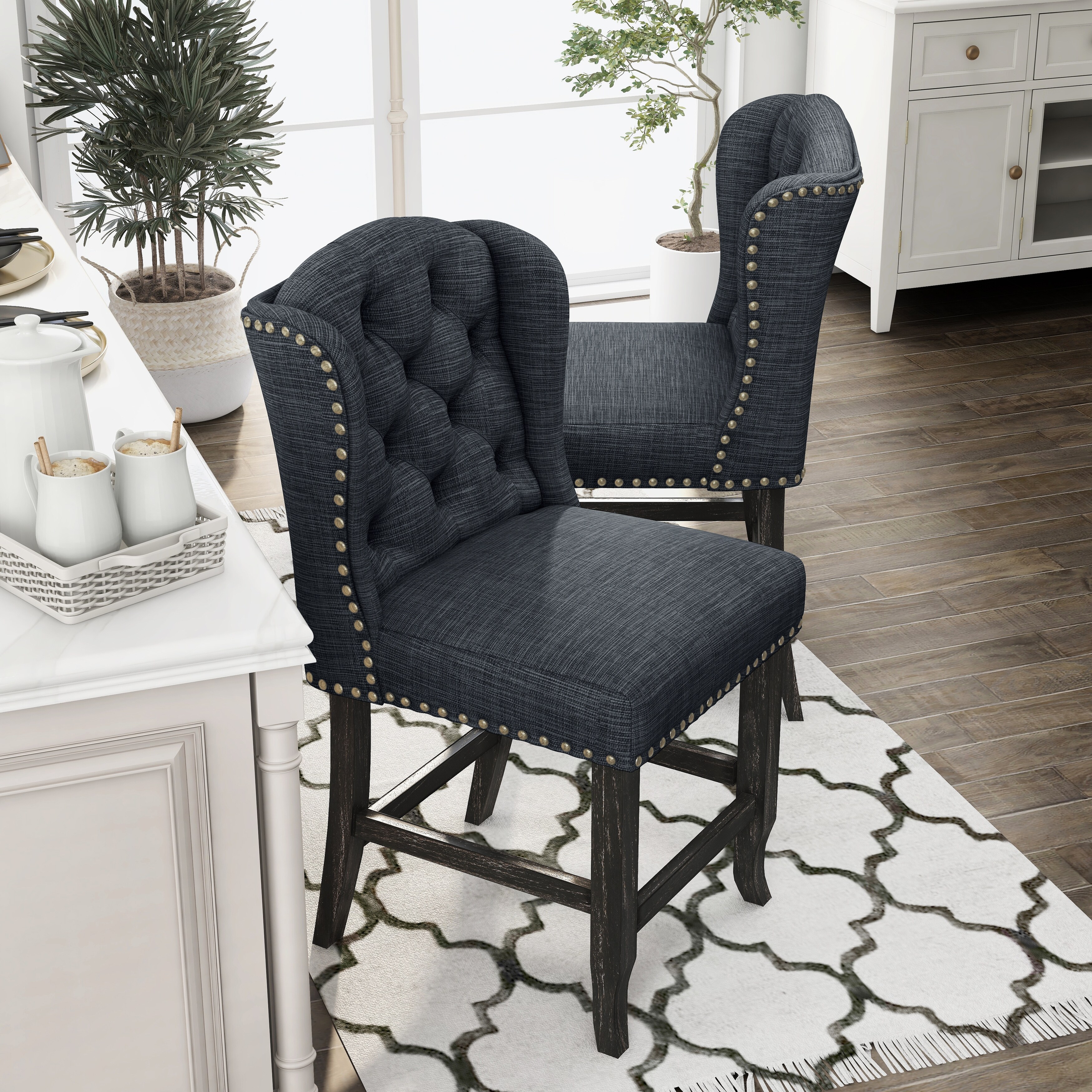 Furniture of america tays 2025 rustic linen fabric dining chairs