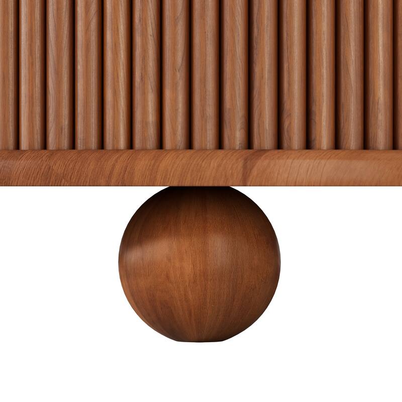 31.8" Round Fluted Coffee Table with Sliding Door & Solid Pine Wood