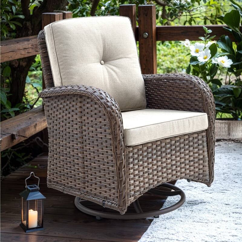 Patio Outdoor Swivel Glider Rocker Chair - Brown - Beige - Brown