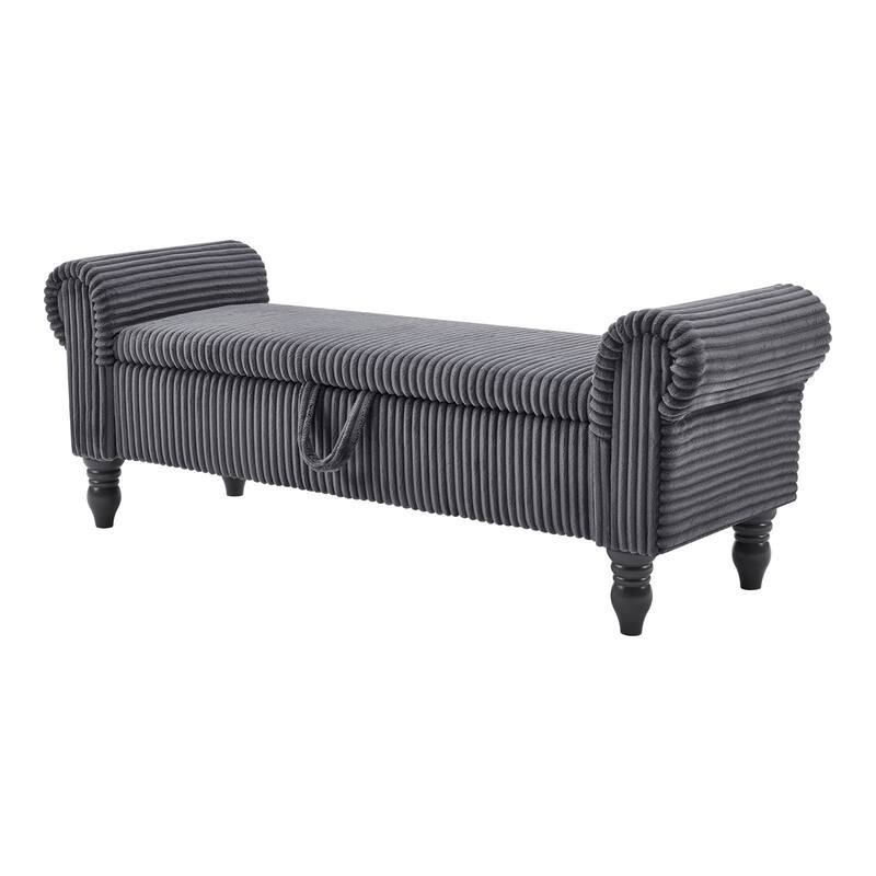 HomeRoots 55" Dark Gray Corduroy and Solid Wood Upholstered Storage Bench With Flip Top - 55.00 in. x 20.00 in. x 17.00 in.