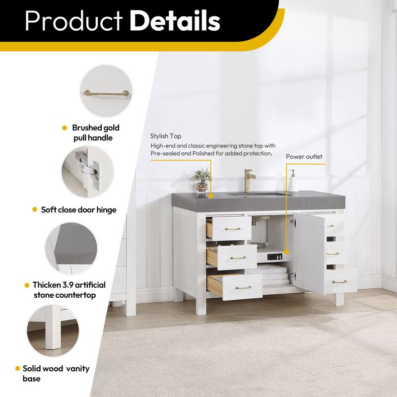 Leon 48 in. Single Bathroom Vanity with Composite Stone Top