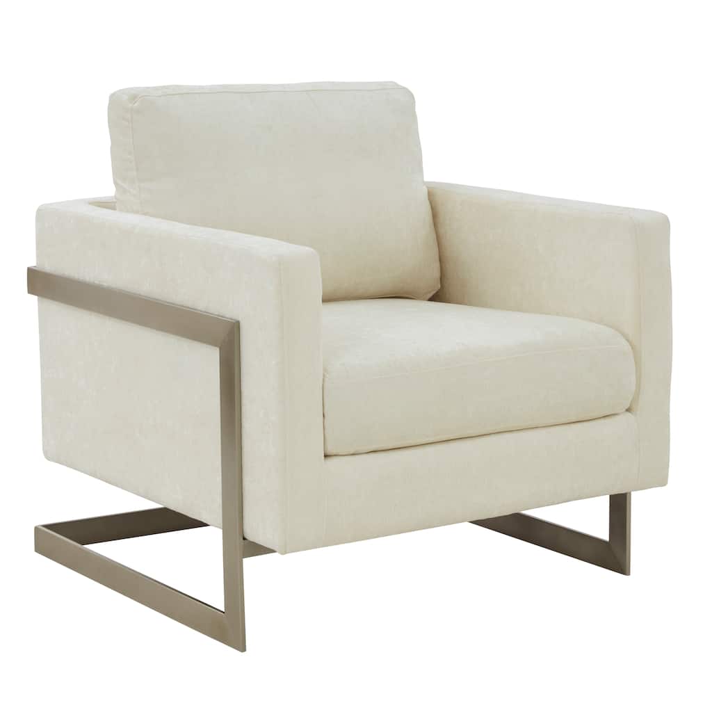 Modrest Prince Contemporary Off White Fabric and Silver Accent Chair