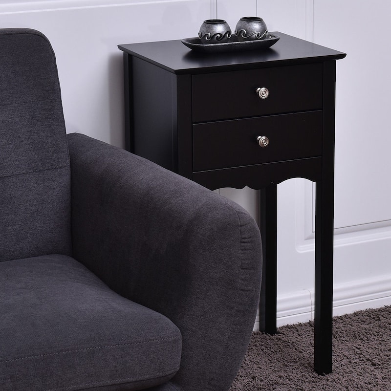 Side Table End Accent Table with 2 Drawers-Black - 16.0" x 13.0" x 30.0" (L x W x H)