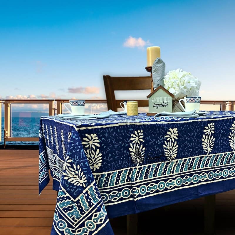 Dabu Floral Hand Block Print Cotton Tablecloth Rectangle Collection