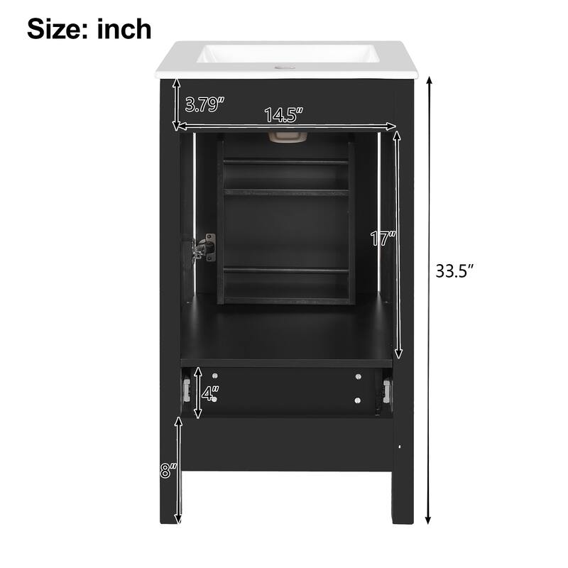 Roomfitters 18" Modern Bathroom Vanity with Ceramic Sink, Soft-Close Drawer, Divider Drawer and Door Organizer