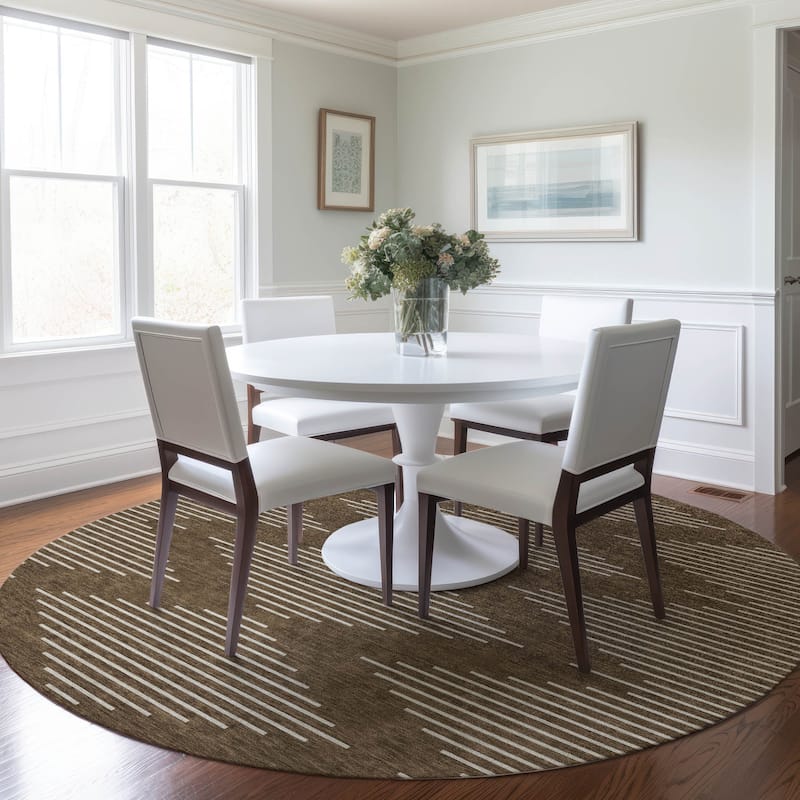 Machine Washable Indoor/ Outdoor Modern Stripe Chantille Rug