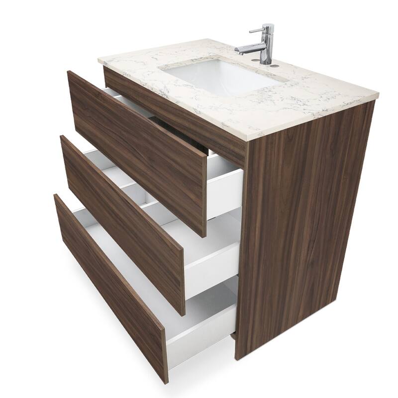 Element Standing 36 in x W x 22 in D x 35 in H Bathroom Vanity in Ebony with Galaxy Grey Quartz Top