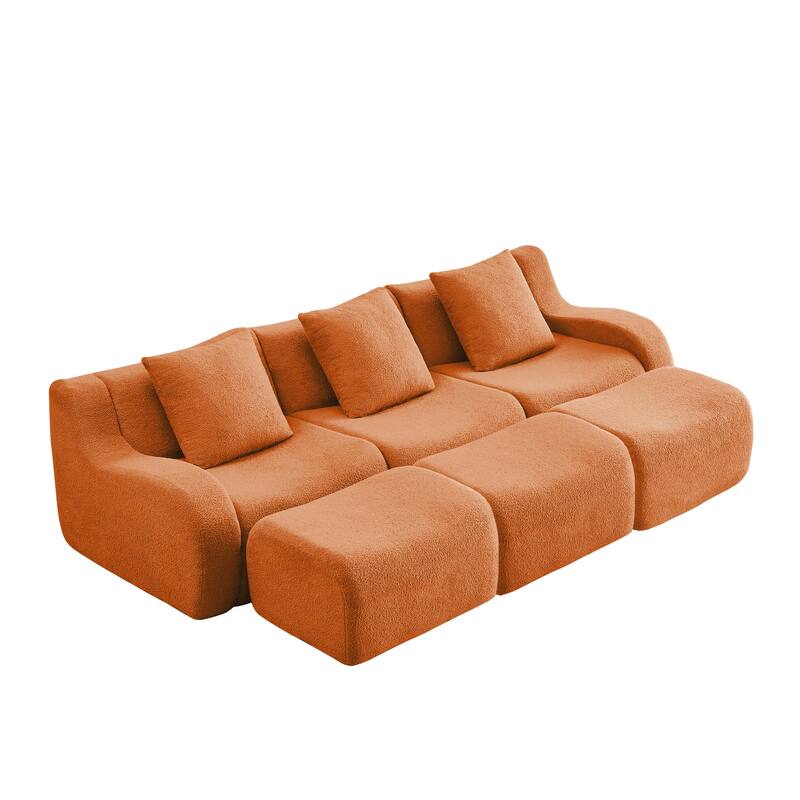 Anmytek Modern Plush 3-Seat Chaise Sofa - High-Quality Teddy Fabric, 32D High Density Sponge, No Assembly