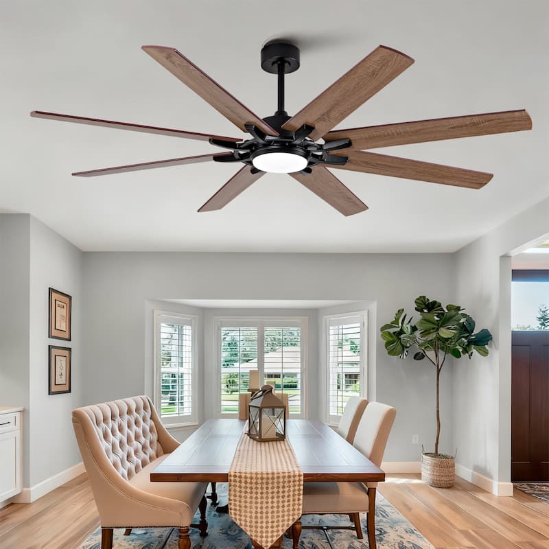 Large Ceiling Fan with Light: Modern 72-inch 8-blade dual-finish outdoor ceiling fan with remote control - Black + Dark Walnut