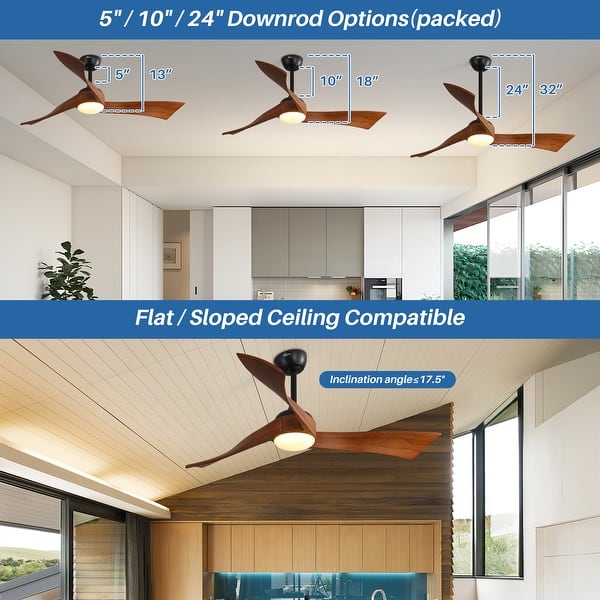 Sofucor 48 In. Indoor/Outdoor Wood White Ceiling Fan With 3 Color LED Light And 6 Speed DC Motor HL-48K006-WHWH - The Home Depot