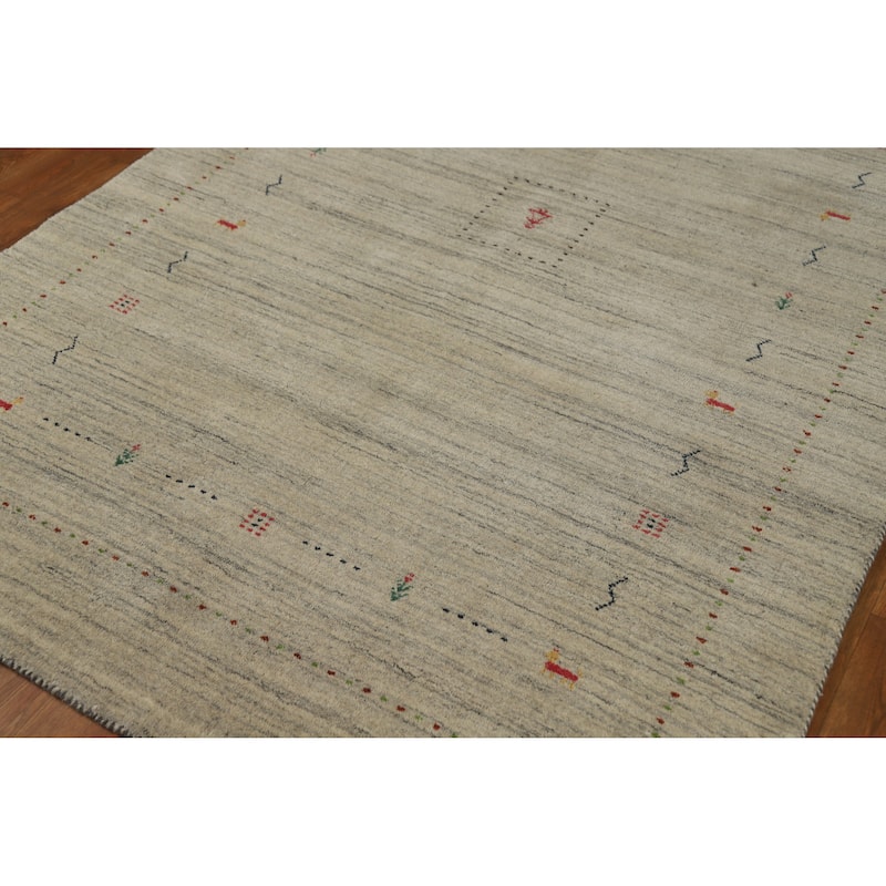 Hand Knotted Oriental 100% Wool Carpet Tribal Animal Pictorial Beige & Ivories Gabbeh Area Rug - 7' 9'' X 5' 0''