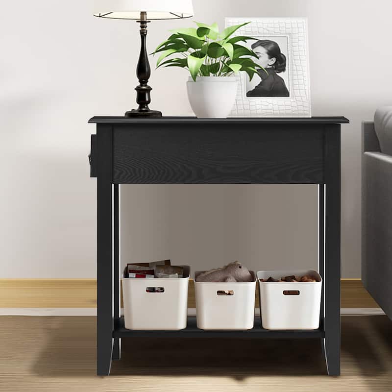 Gymax 2 Tier End Bedside Sofa Side Table Narrow Nightstand w/Drawer - See Details